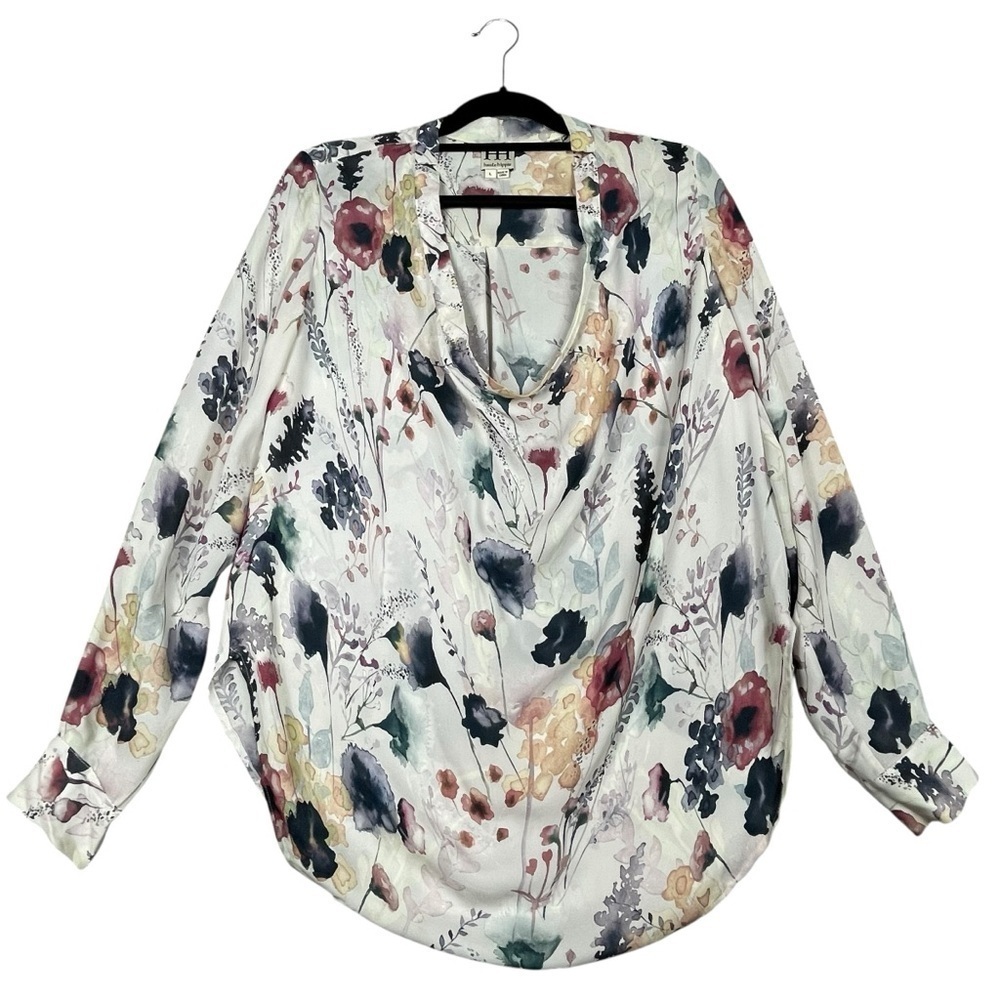 Haute Hippie Watercolor Floral Dreamy Mature Flowy Feminine Silk Blouse - Sz L